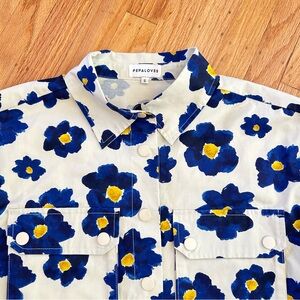 Anthropologie Pepa Loves Blue Floral Jacket